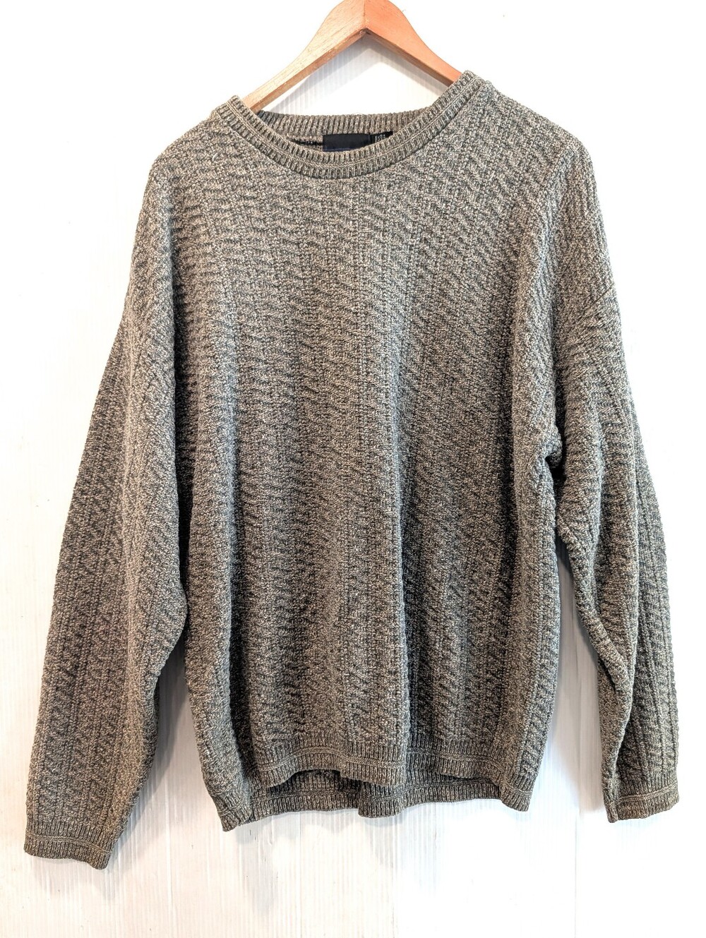 VINTAGE BillBlass Men's Heather Brown Cable Knit Crewneck Slouchy Sweater